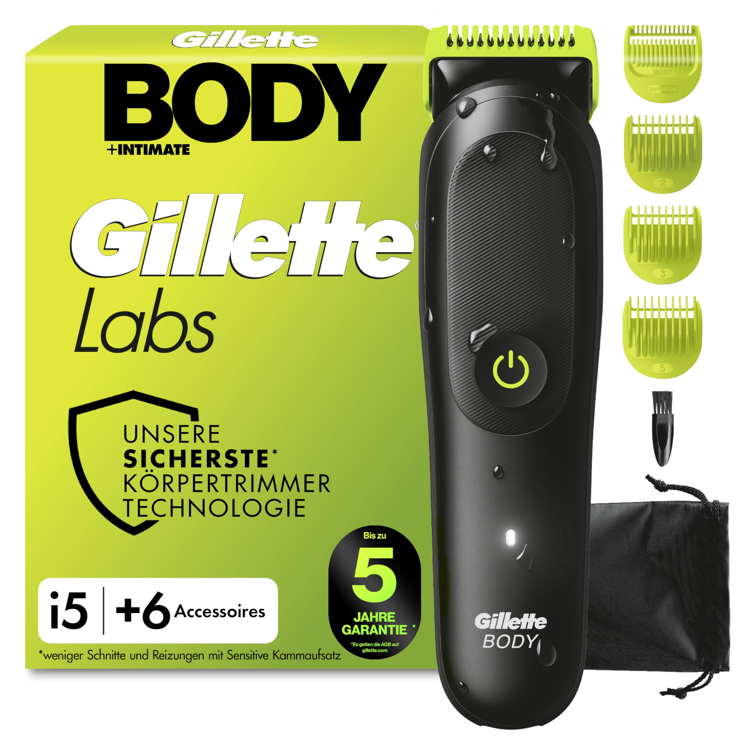 gillettelabs-i5-body-intimate-trimmer-herren-schwarz-gr-n image 1
