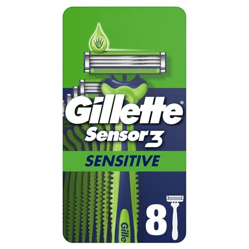gillette-sensor3-sensitive-einwegrasierer-herren-8-st-ck-gr-n-blau image 8