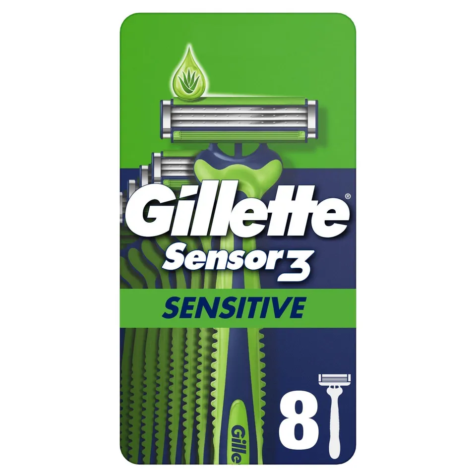 gillette-sensor3-sensitive-einwegrasierer-herren-8-st-ck-gr-n-blau image 1