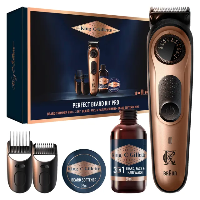 king-c-gillette-barttrimmer-pro-geschenkset-kupfer-mit-40-l-ngen image 1