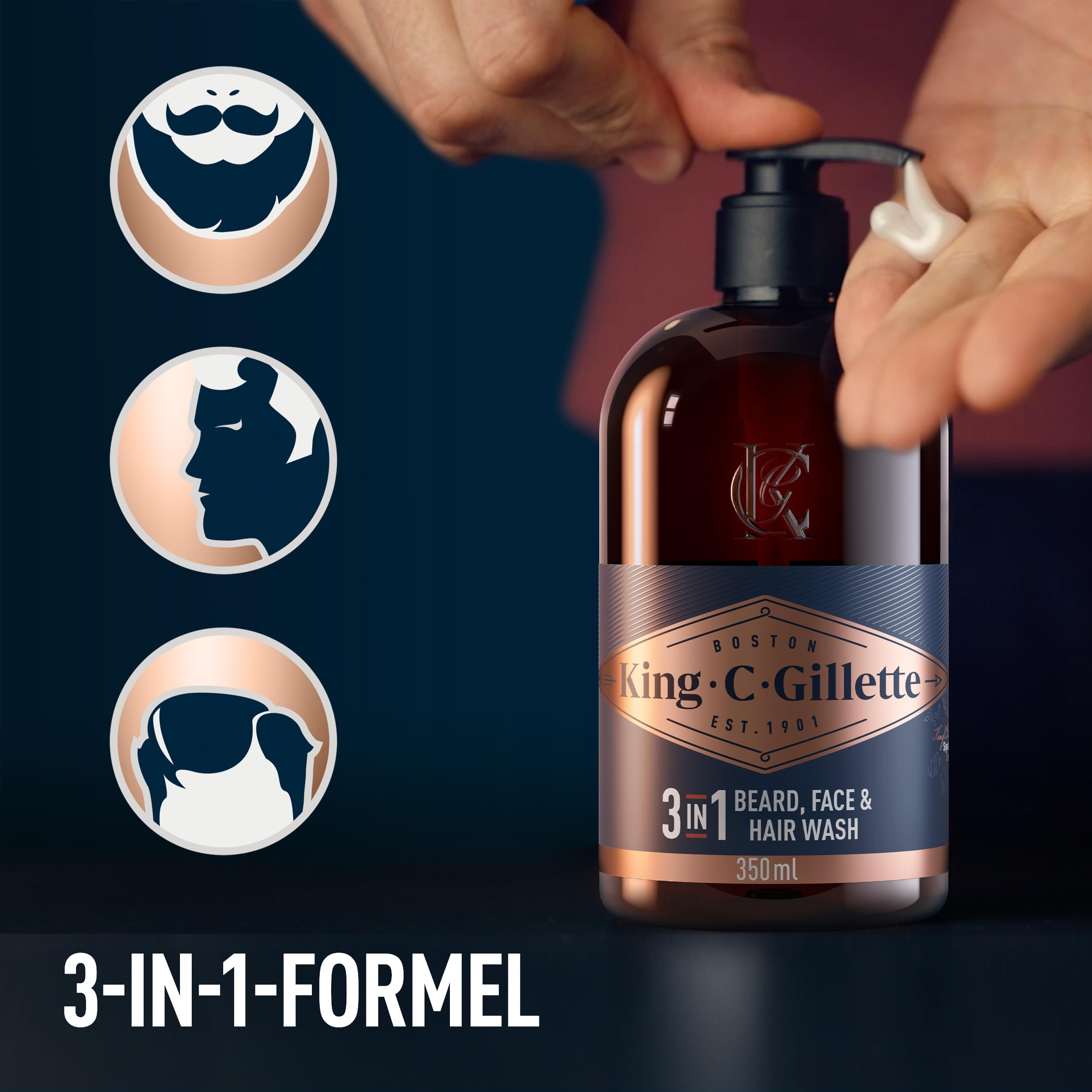 king-c-gillette-bartshampoo-herren-3-in-1-f-r-bart-gesicht-und-haar-350-ml image 4