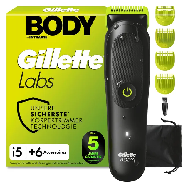 gillettelabs-i5-body-intimate-trimmer-herren-schwarz-gr-n image 1